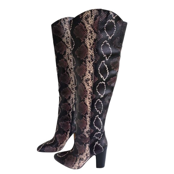 Like new Vince Camuto Corinne Embossed leather over the knee heeled boots